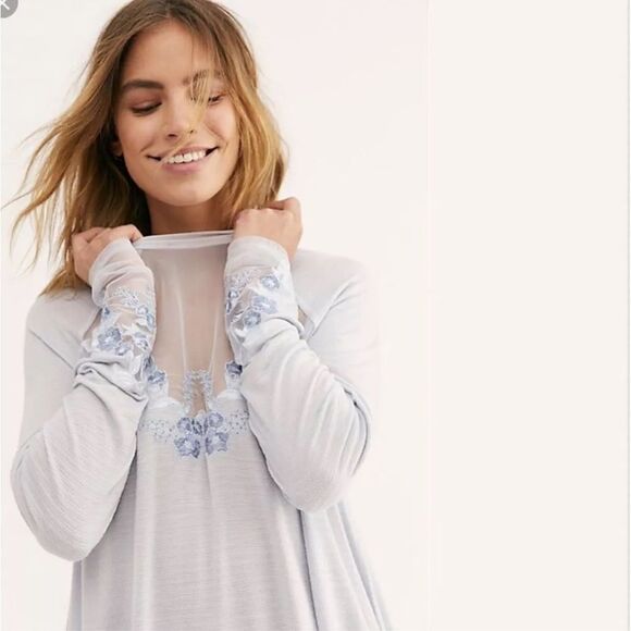 NWT Free People Saheli Embroidered-Mesh Top size small icy blue - Picture 2 of 10